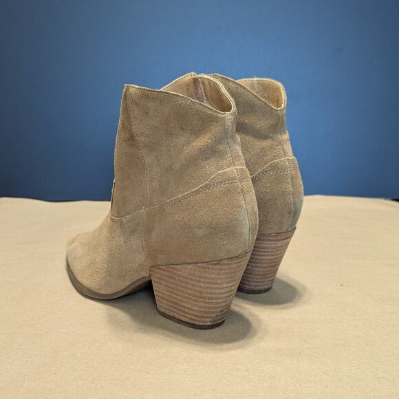 Lucky Brand Ellamy Suede Leather Ankle Boots Western Cowboy Booties Tan Brown 8 - Picture 2 of 5